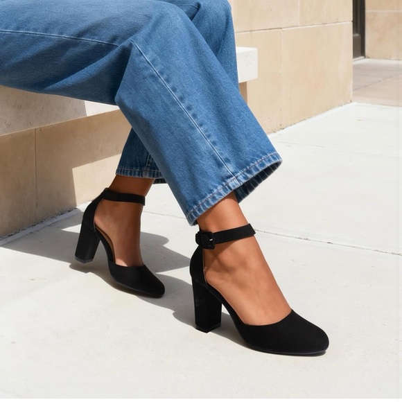 Iamqoo Women’s Size 8.5 Black Almond Toe Ankle Strap High Heels Strappy 3.5” - Picture 7 of 11